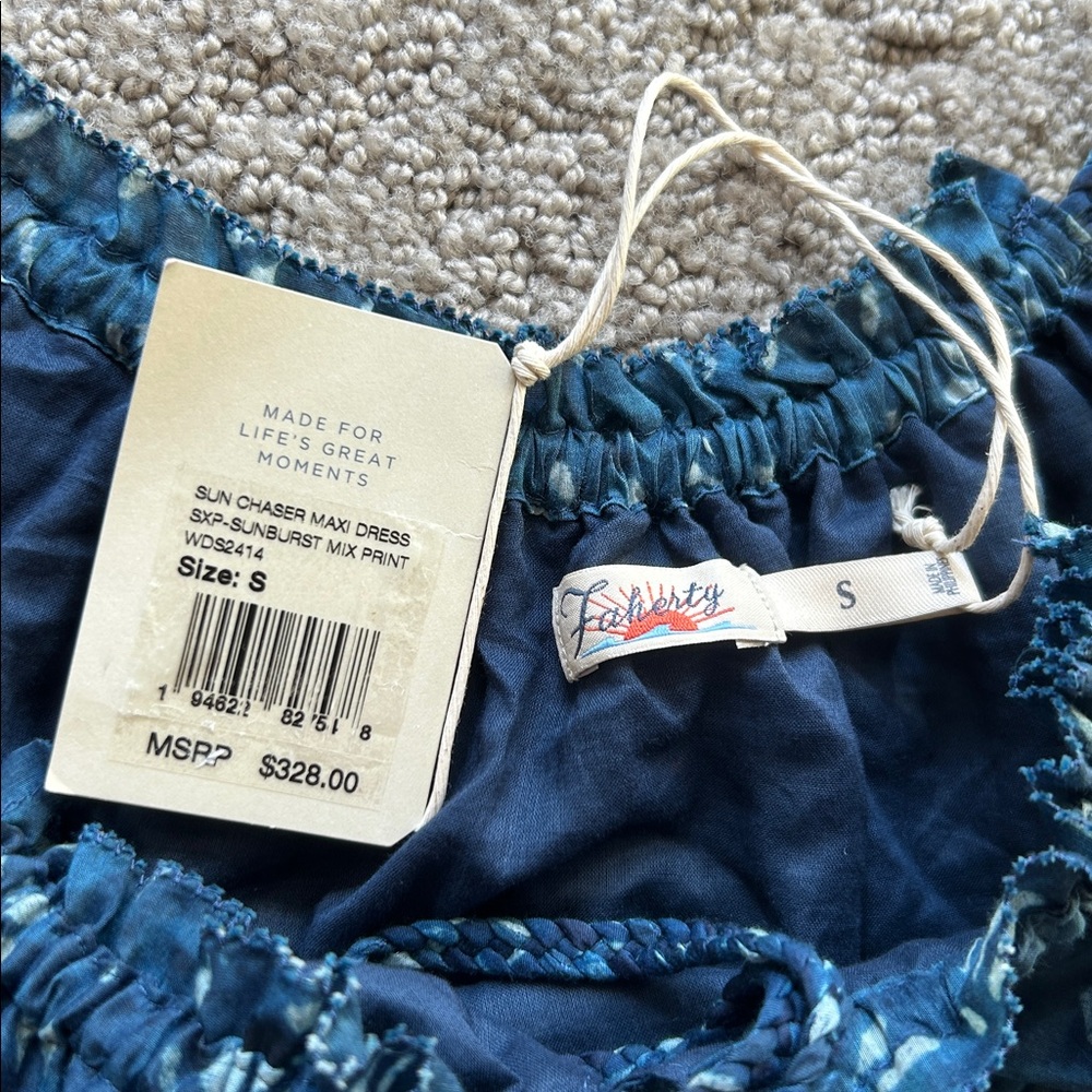 Faherty Sun Chaser Tiered Maxi Dress Cotton Silk Sunburst Mix Print Boho SM NWT - Picture 7 of 12